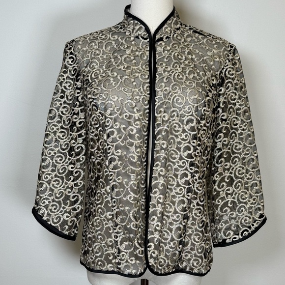 Alex Evenings Sheer Embroidered Jacket 3/4 Sleeve Women’s Size MP Medium Petite - Picture 1 of 7